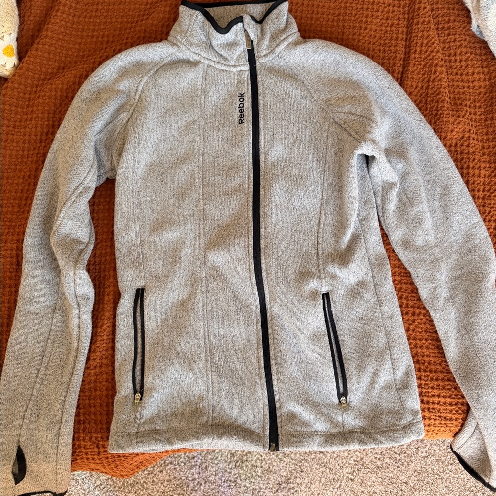 Reebok Women's Heather Gray Full-Zip Utility Jacket with Black Trim